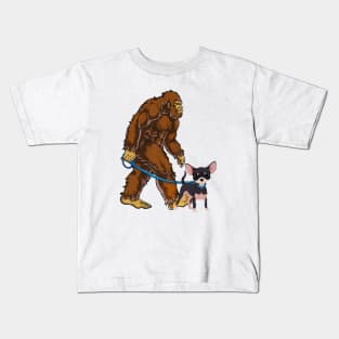 Funny Bigfoot Sasquatch Walking Chihuahua Kids T-Shirt